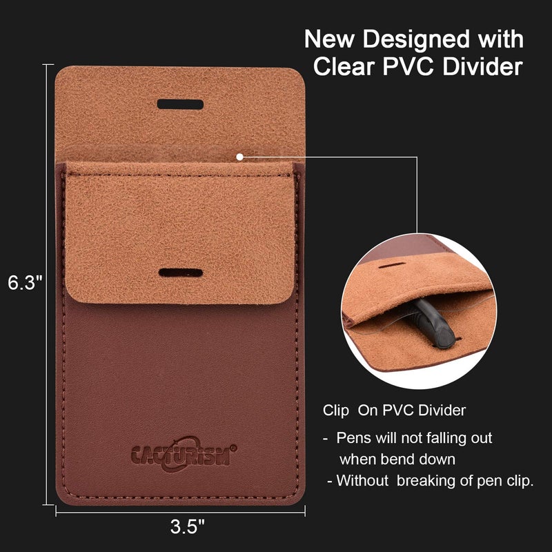 Cacturism Pocket Protector, 4 Pack Premium PU Leather Men Women Pen Holder Pouch Pocket Organizer For Shirts, Lab Coats, Pants; Multi-Purpose-Holds Pens, Pointers, Pencils, Ruler, Tools (Brown 4 Pcs) - Image 4